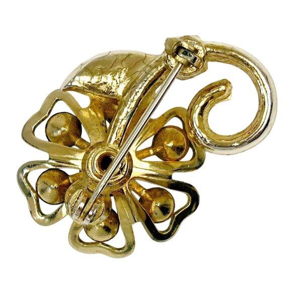 Coro Blue Rhinestone Flower Brooch Mid-Century Gold Tone Costume Jewelry - Picture 5 of 6
